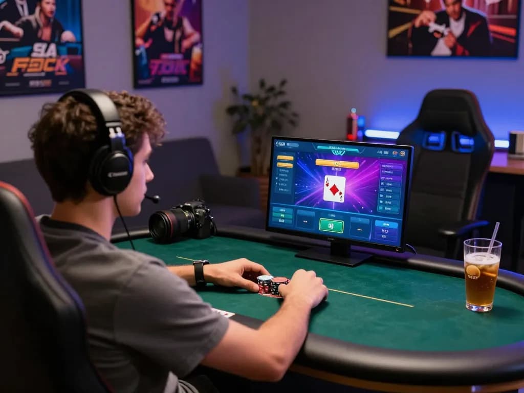Player enjoying online poker on MPOSPORT with a modern setup and vibrant interface.