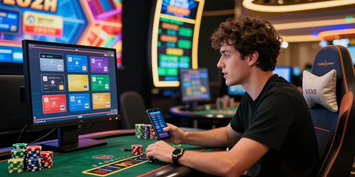 Dynamic atmosphere at scoarch.org.uk list of uk credit card casinos featuring player engaged in online gambling.