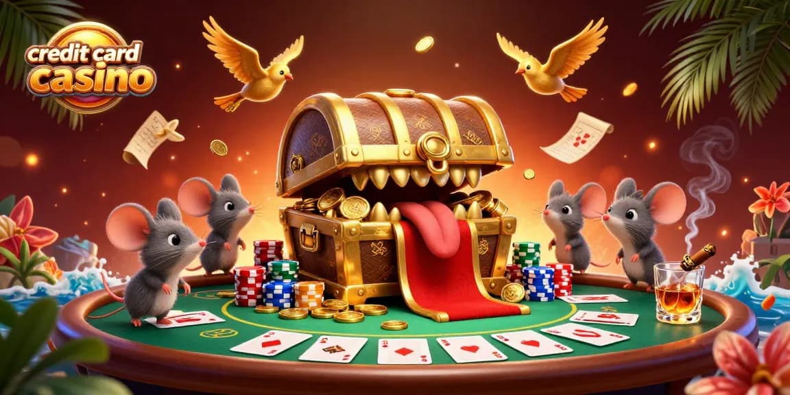 Engage with the vibrant scene of a credit card casino featuring animated elements and game action.