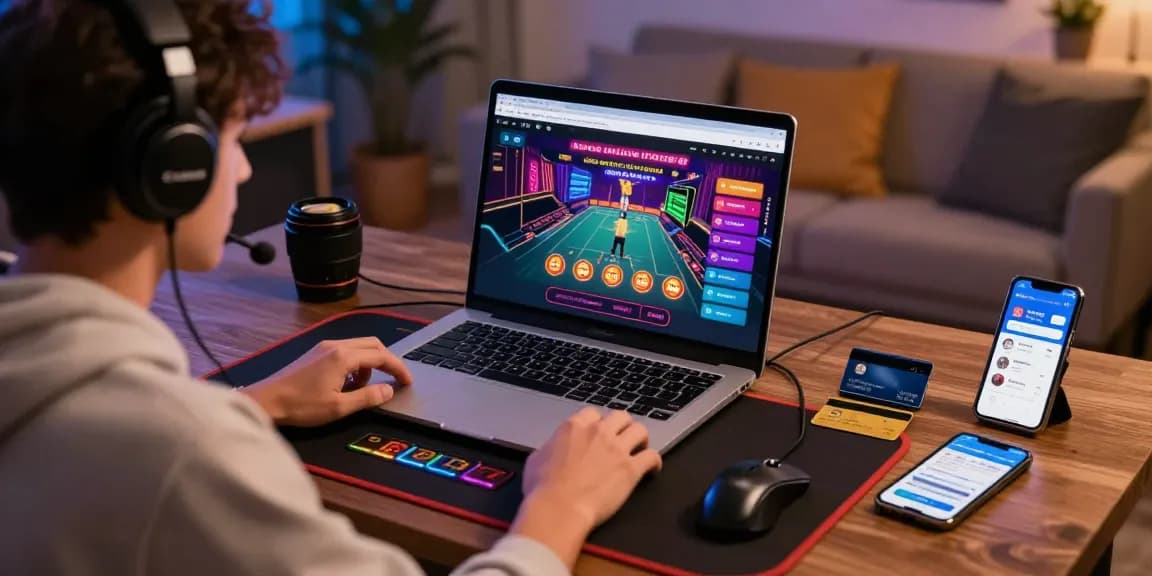 Engaged player at dentalgroups.co.uk exploring lively credit card casino options on laptop with vibrant surroundings.