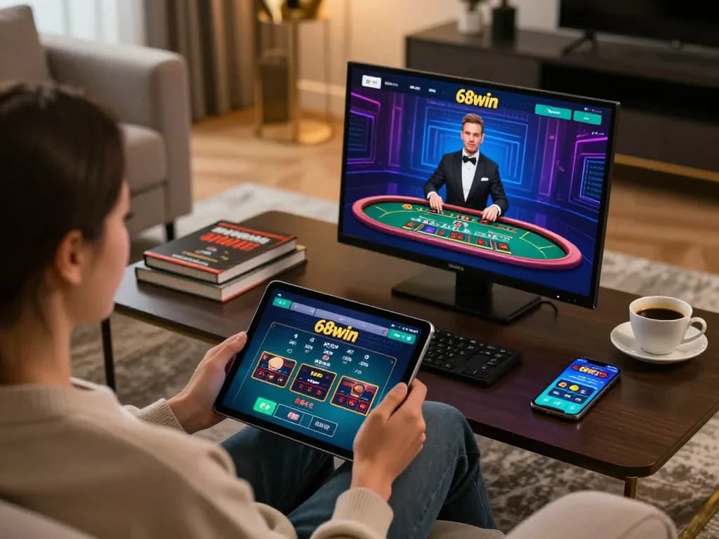 Experience the thrill of online gaming at 68win with live dealer gameplay on a tablet.