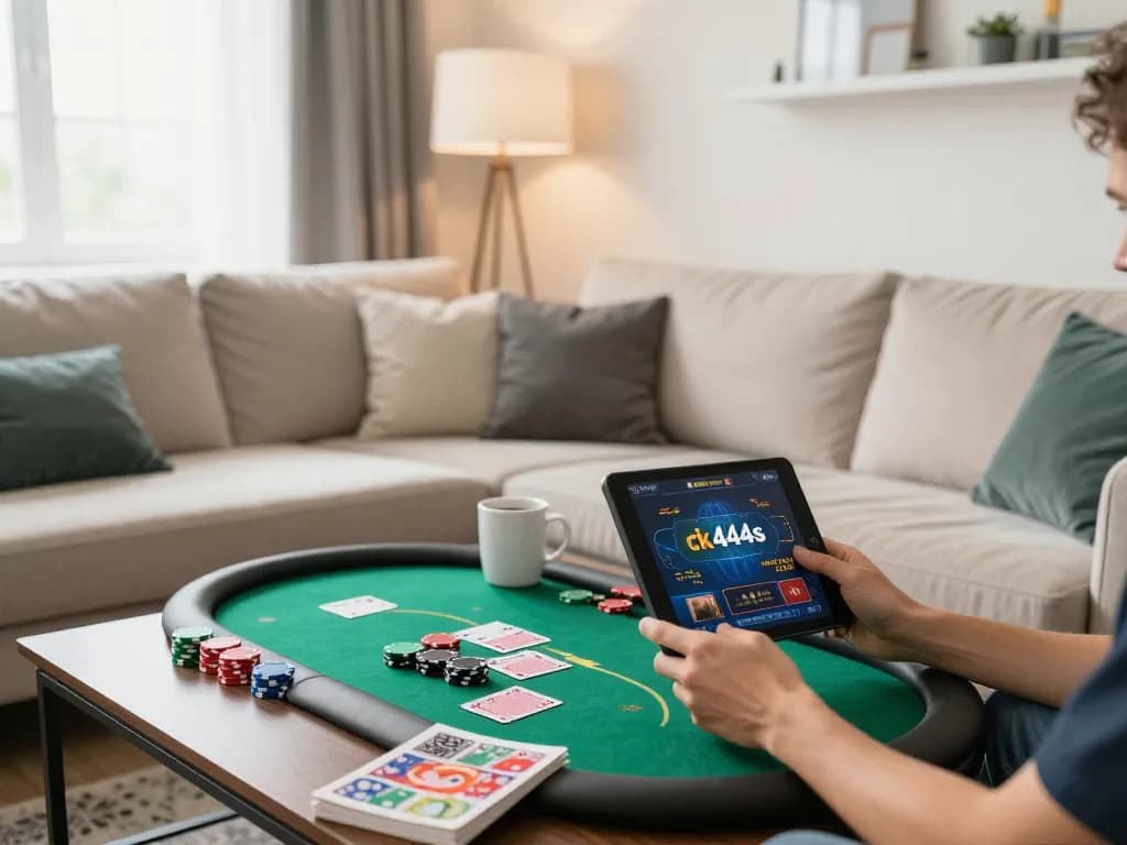 Engaging in online gaming on ck444s platform with poker chips and notes nearby