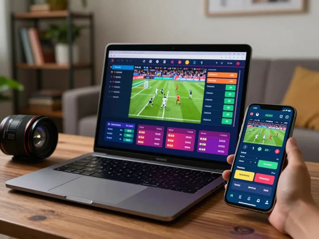 Engaging sports betting interface on laptop showcasing tylebongda's latest odds and features amidst a modern living room setting.