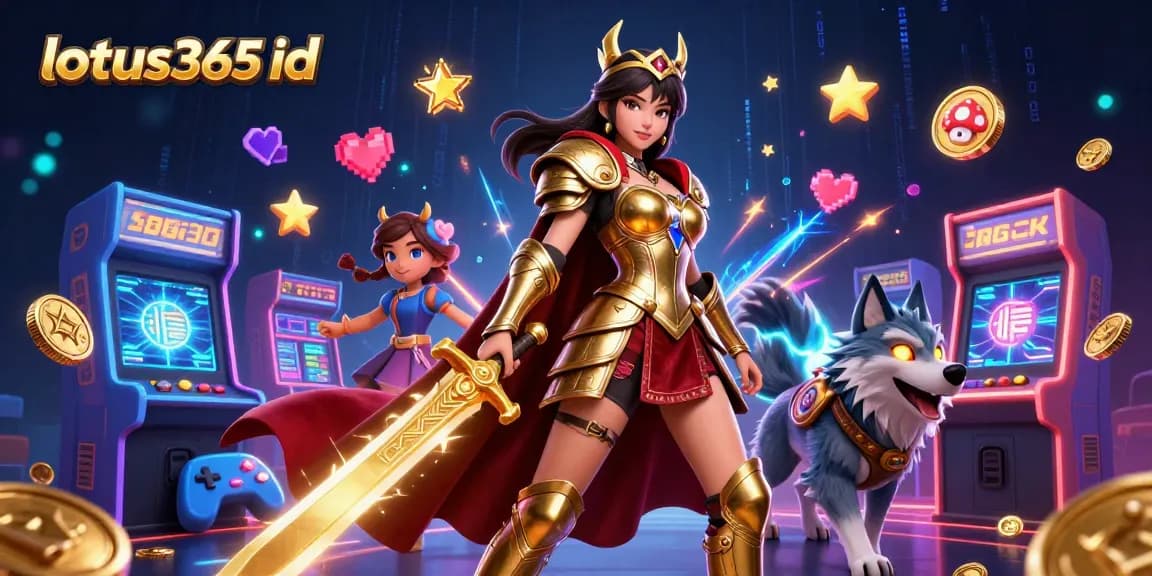 Experience thrilling gameplay with lotus365 id, featuring a warrior queen and a glowing wolf in an energized 3D casino scene.