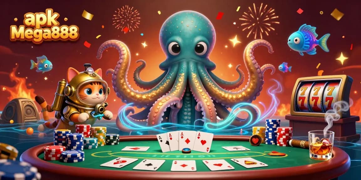 Rasai keseronokan dengan apk mega888 dalam suasana kasino meriah yang menampilkan elemen poker yang ceria.