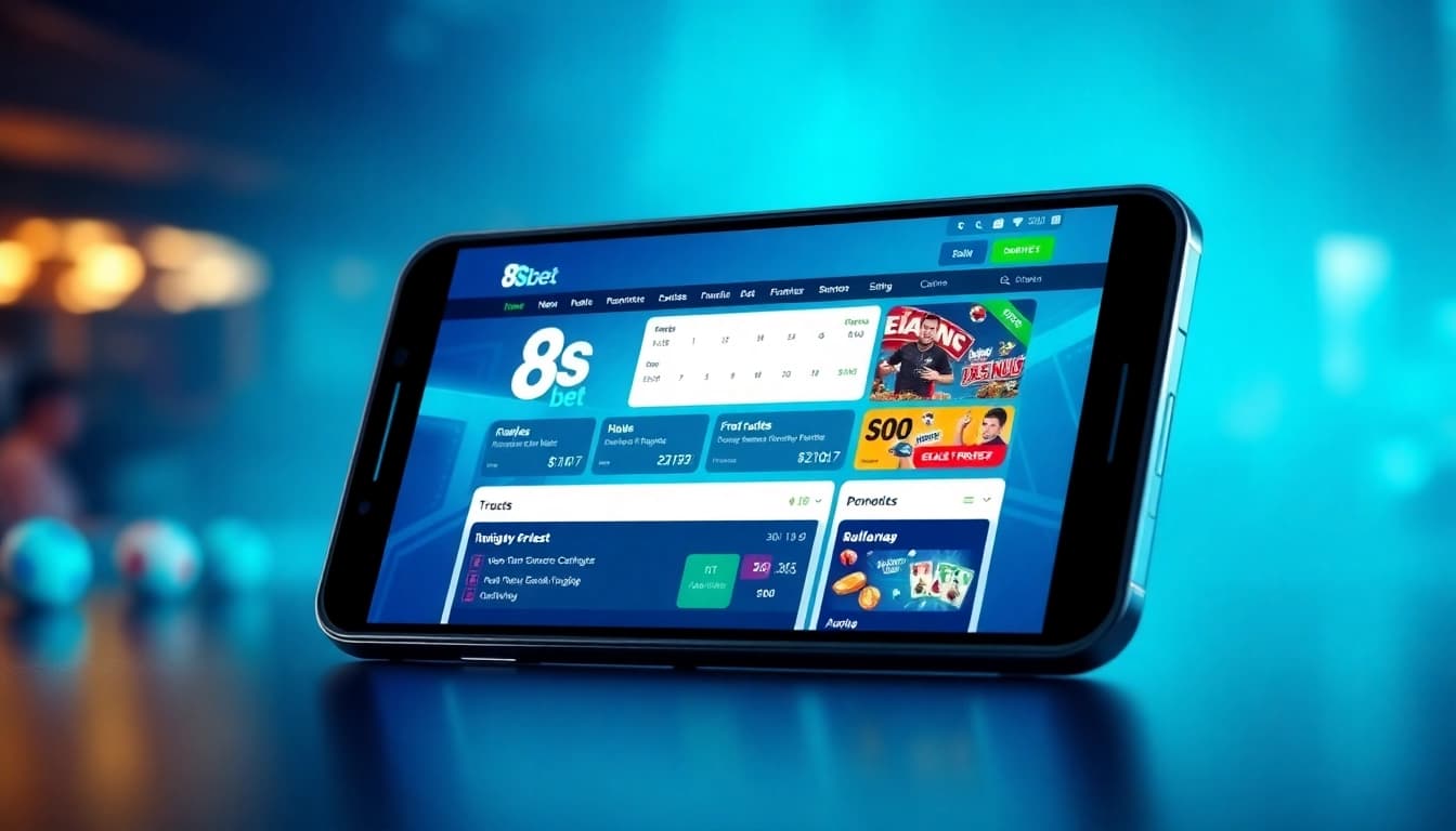 Interface of the 8s bet online betting platform displayed on a smartphone, showcasing vibrant promotions.
