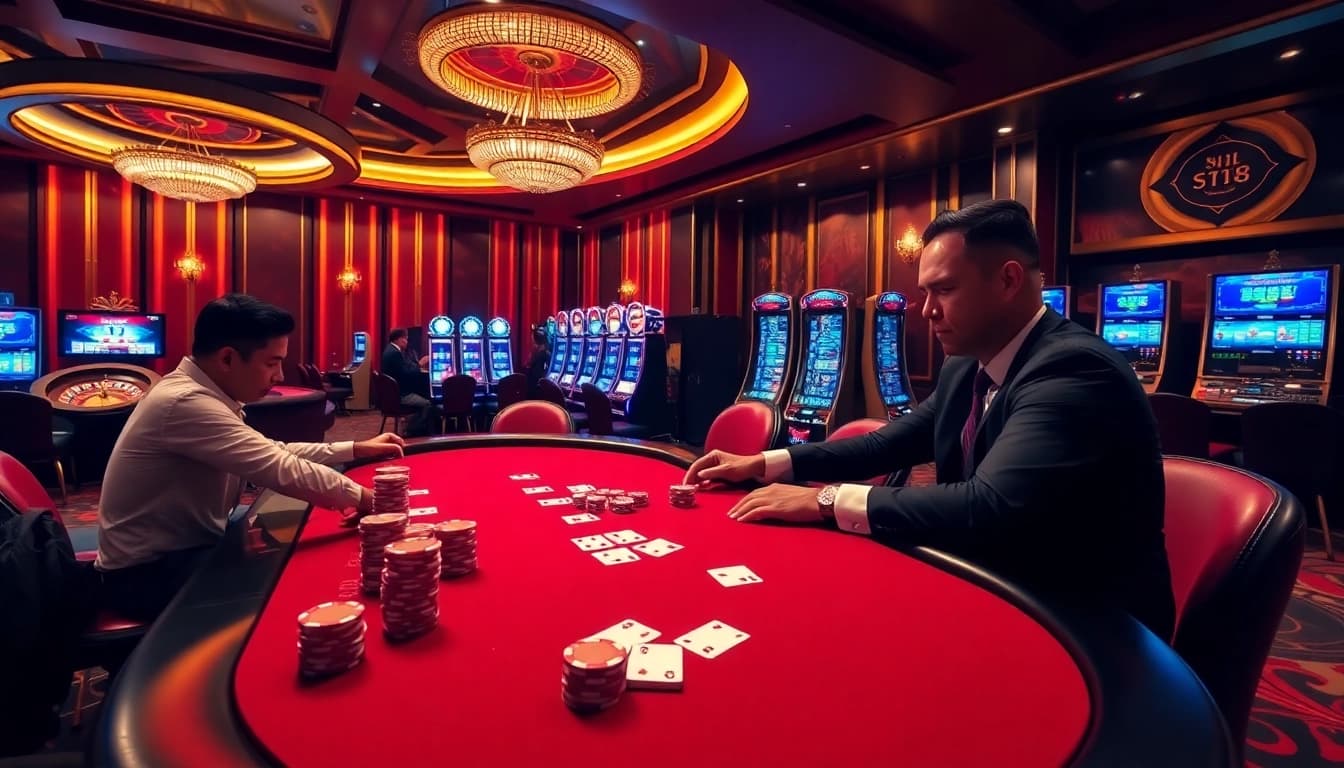 Experience the excitement at NHÀ CÁI VT88 with a vibrant casino atmosphere full of professional poker tables and high-stakes gambling.