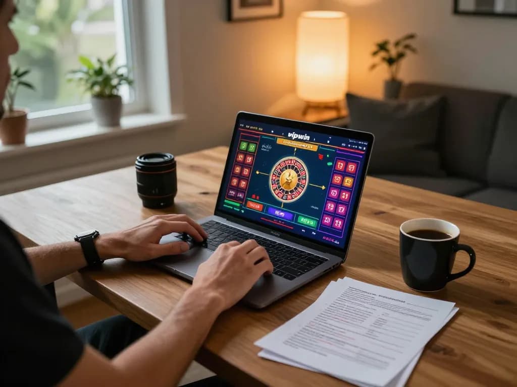 Engaged player enjoying roulette game on laptop at vipwin online casino.