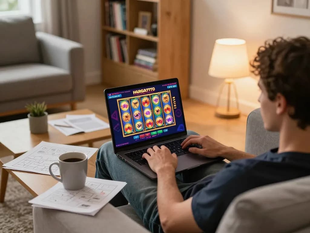 Berinteraksi dengan link hargatoto melalui permainan slot online dalam pengaturan permainan rumah yang nyaman