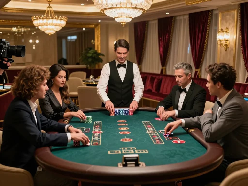 Baccarat action at B52CLUB VIP table with excited players and luxurious decor.