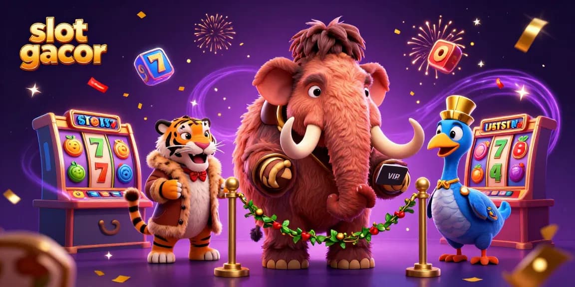 Mencoba slot gacor dengan keberuntungan dalam ilustrasi kasino kartun yang dinamis dan penuh warna.