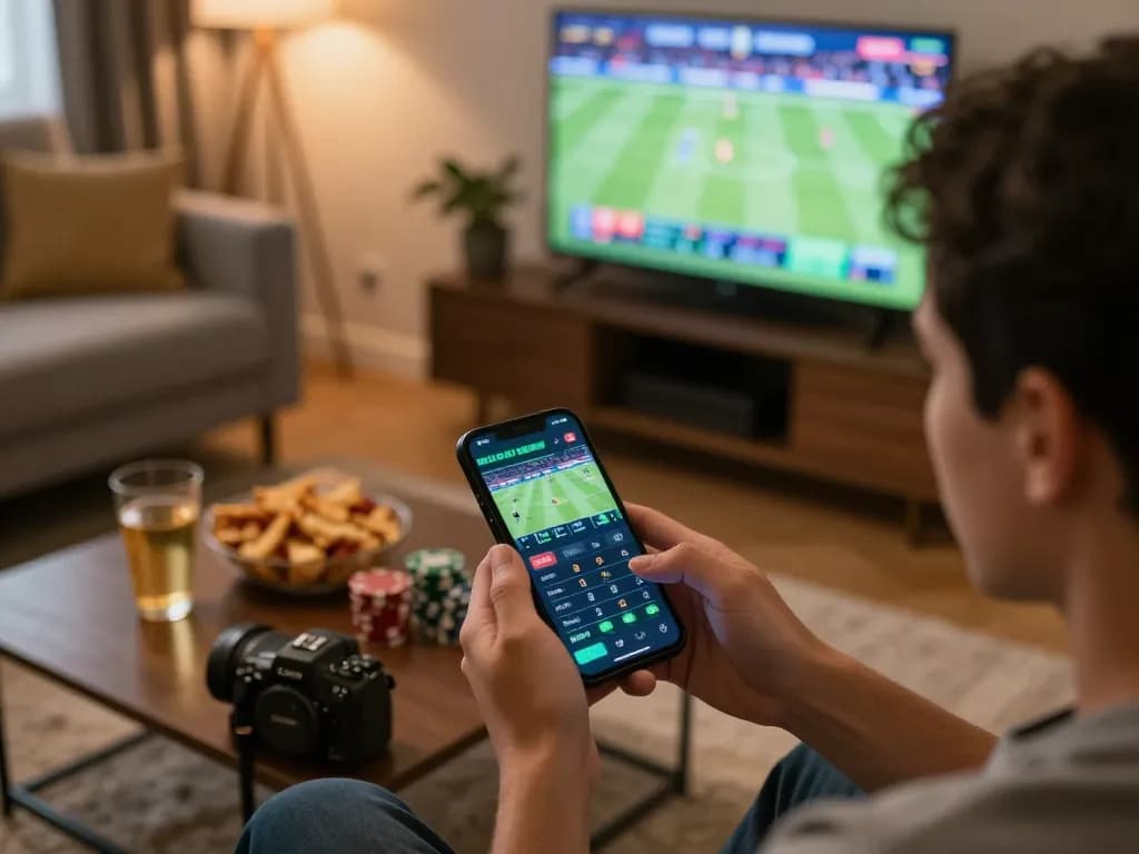 Engaging in sports betting via a smartphone using ทางเข้า m106 in a cozy setting