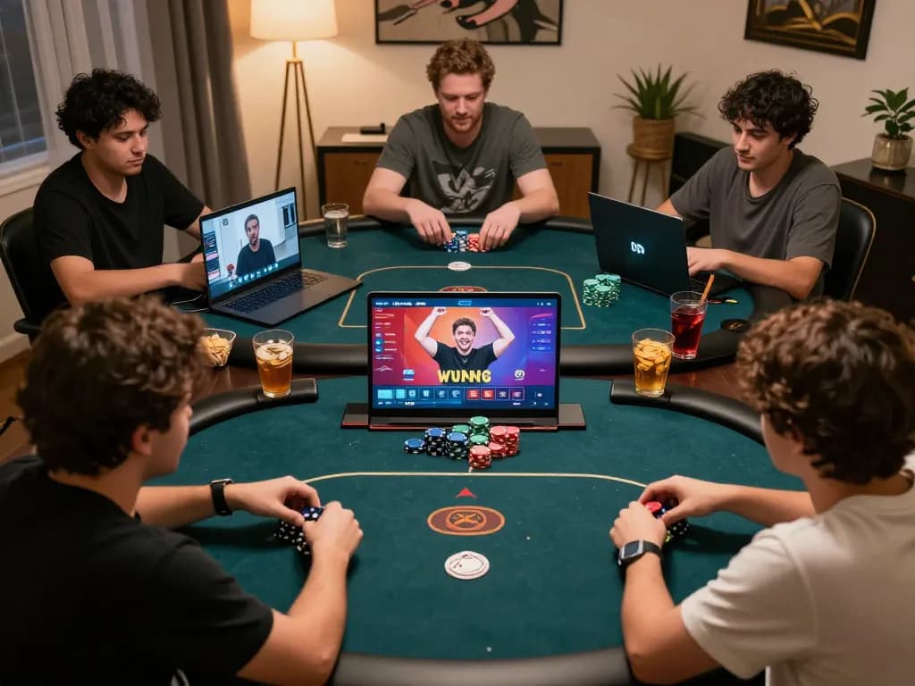 Pemain menikmati poker online di platform Dewi100, menampilkan permainan strategis dan pengaturan yang nyaman.