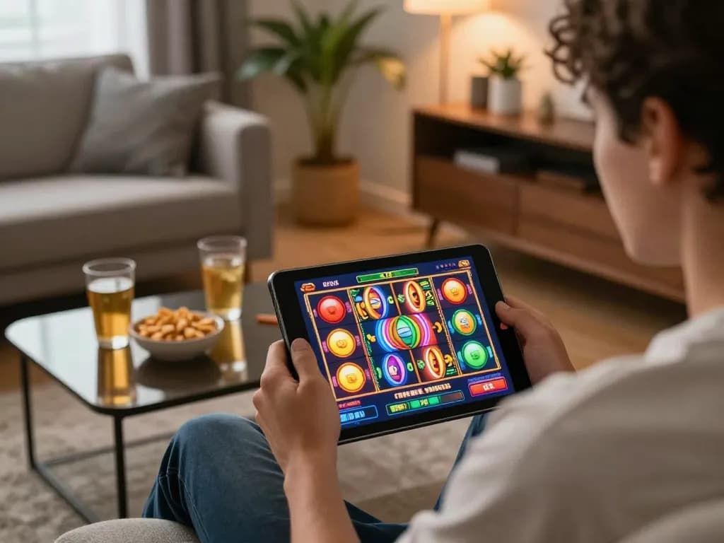 Engaging in slot gameplay on a tablet while exploring aman788 options for exciting wins.