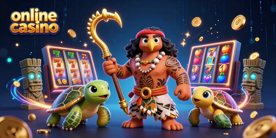 Experience the excitement of an online casino with a vibrant 3D scene featuring a heroic hawk and fun slots.
