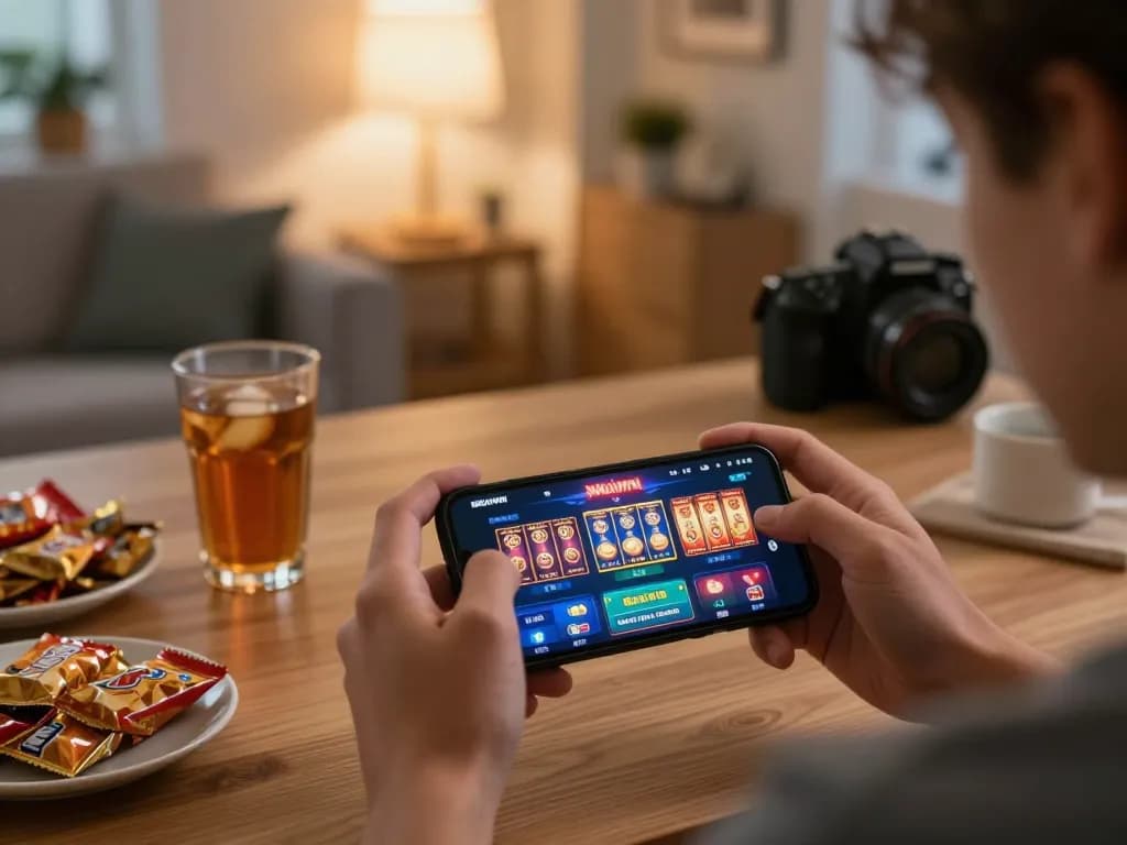 Engaging with NEKATWIN platform on mobile device showcasing exciting gaming options and cozy atmosphere.