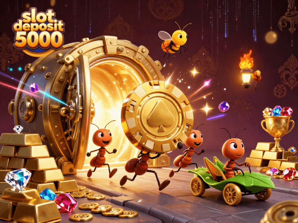 Engage in thrilling casino excitement with the slot deposit 5000 amidst gold and treasure.
