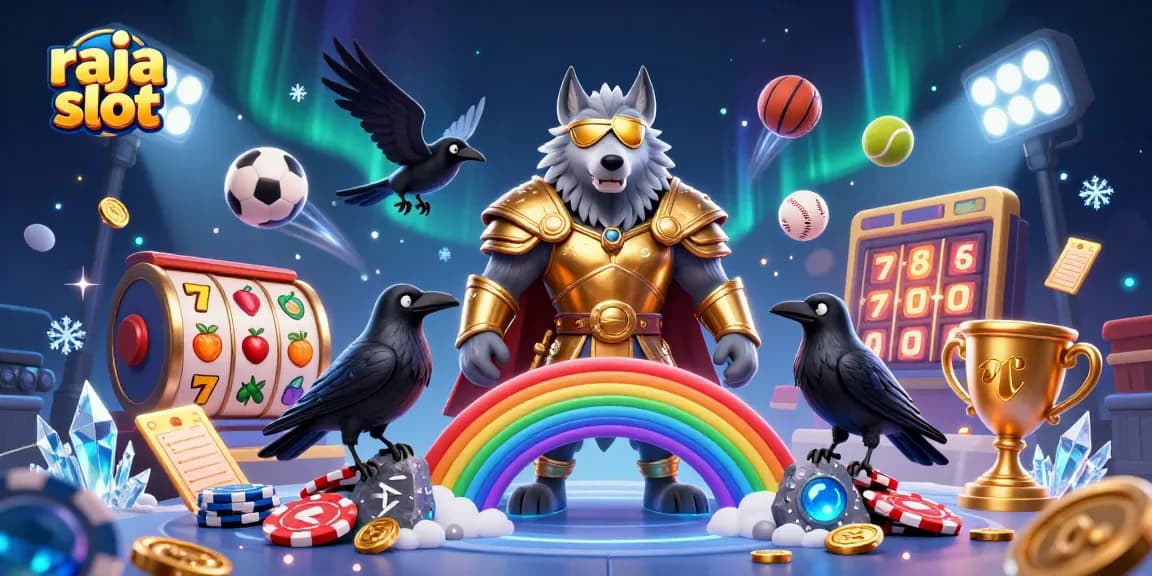 Experience the vibrant realm of raja slot with dynamic elements and engaging visuals in a 3D casino illustration.
