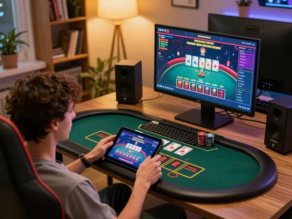 Engaging gameplay at non gamstop casinos on tablet in a cozy home setting.