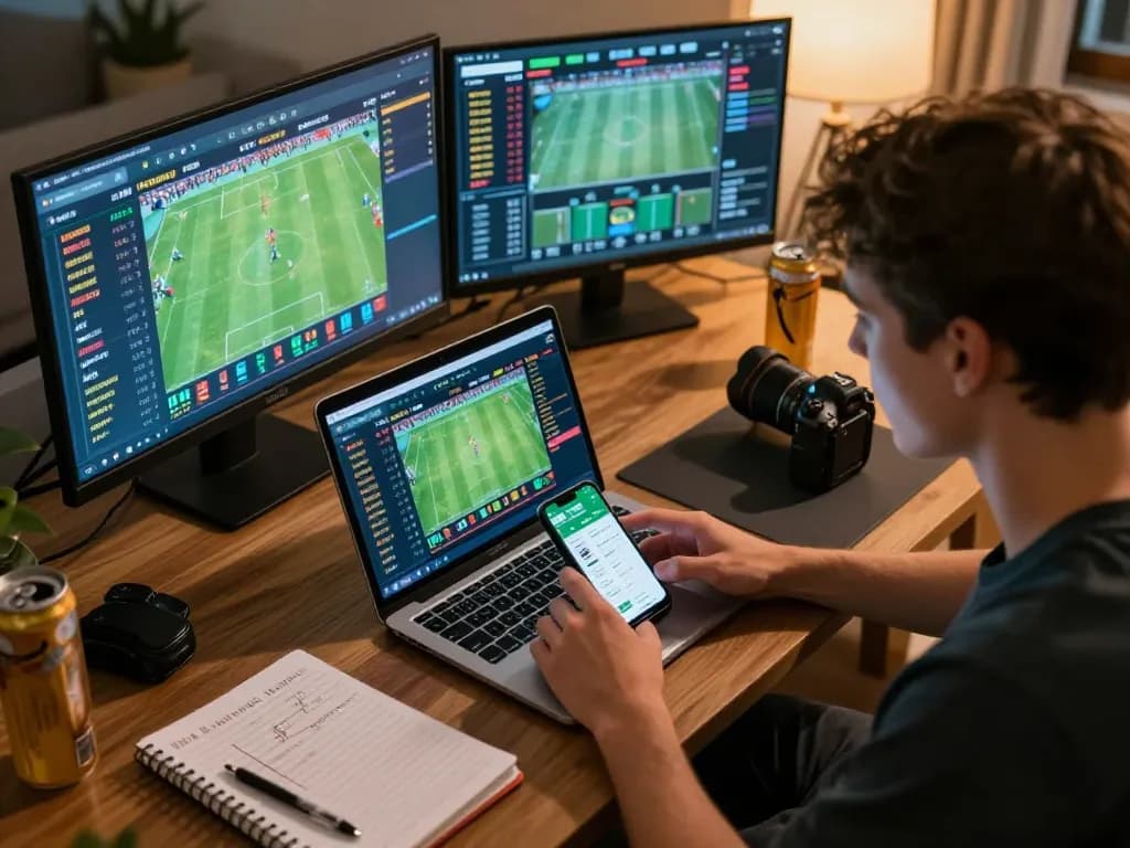 Engage in strategic kdslot sports betting with multiple screens showing odds and statistics