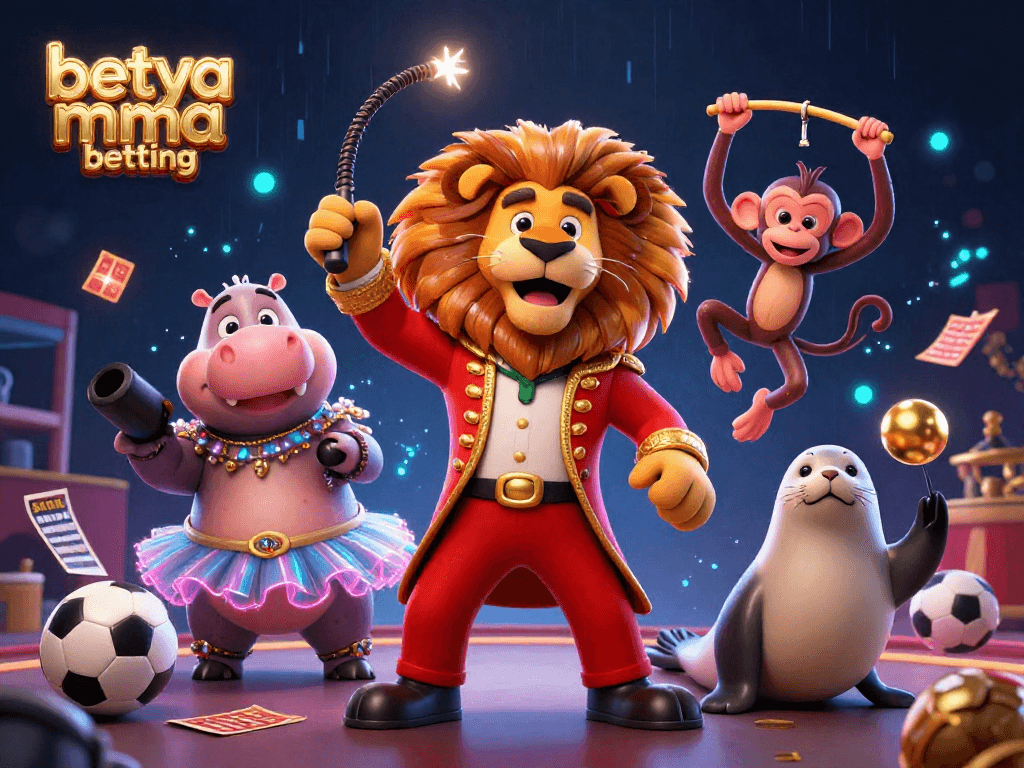 Engage with betya mma betting in an energetic 3D illustration showcasing lively characters and betting elements.