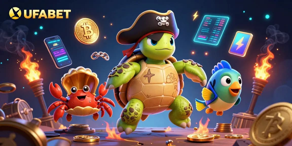 Engage with UFABET's vibrant online casino experience featuring unique 3D characters and crypto elements.