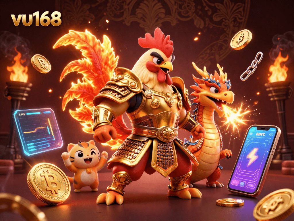 Experience thrilling betting action with vu168's dynamic gaming environment showcasing unique characters and crypto elements.