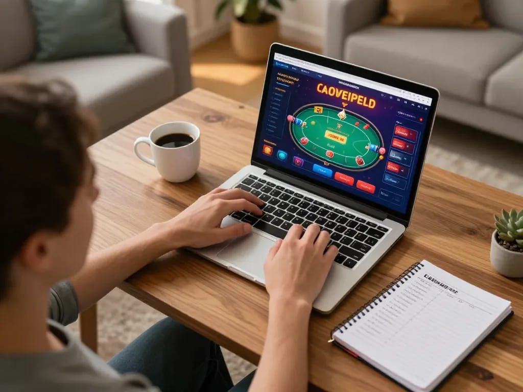 Engaging gameplay experience on nhà cái gg88 casino app with strategic betting notes and coffee.