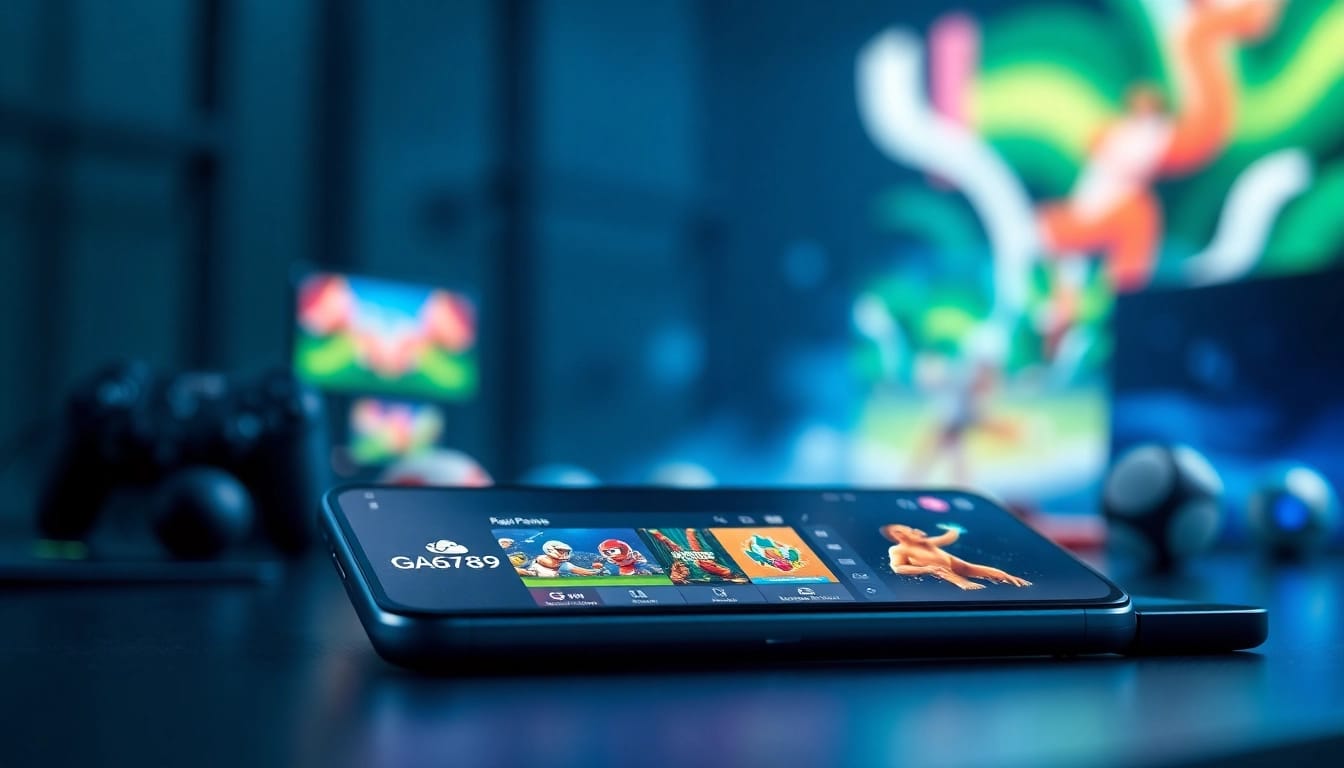 Experience Ga6789 through the interactive app interface featured on a sleek mobile device, showcasing eSports and casino games.