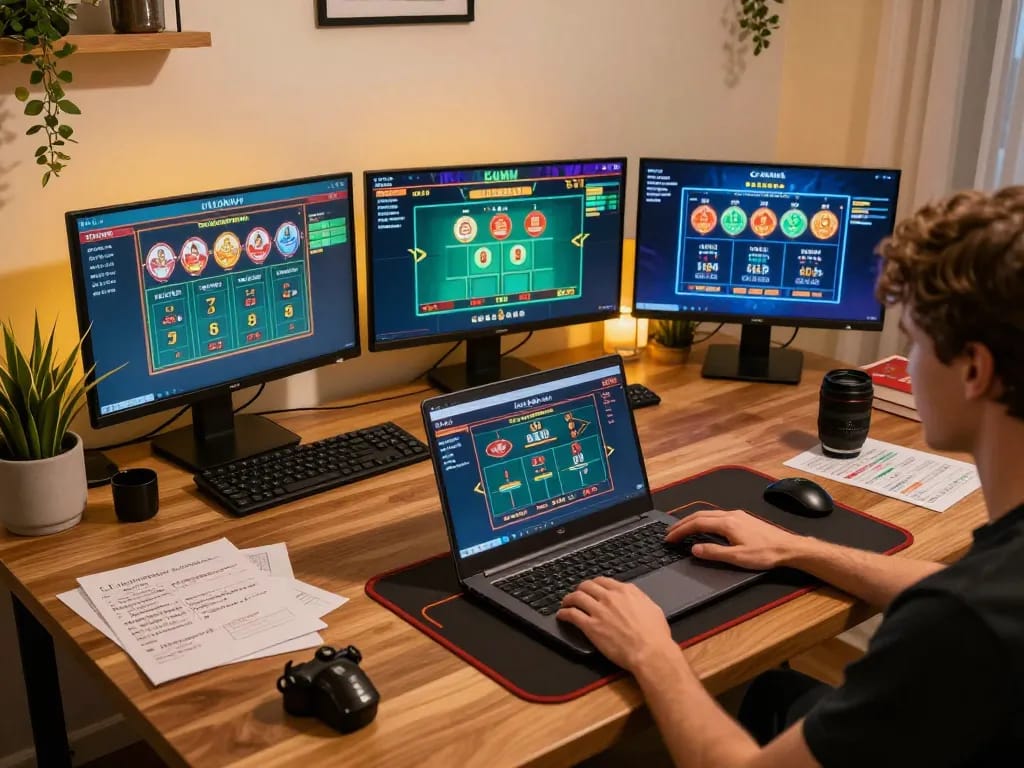 Player engaging in SC88 online gaming, showcasing excitement with live dealer interaction on multiple screens