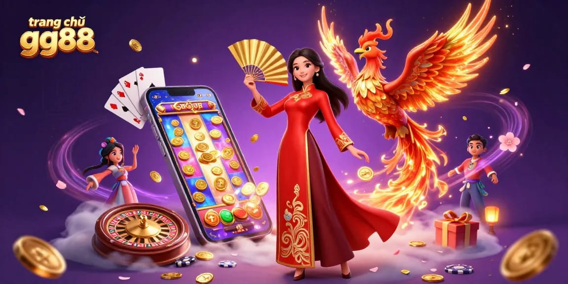 Experience excitement on trang chủ gg88 with a glamorous casino scene featuring a beautiful woman and vibrant gaming elements.