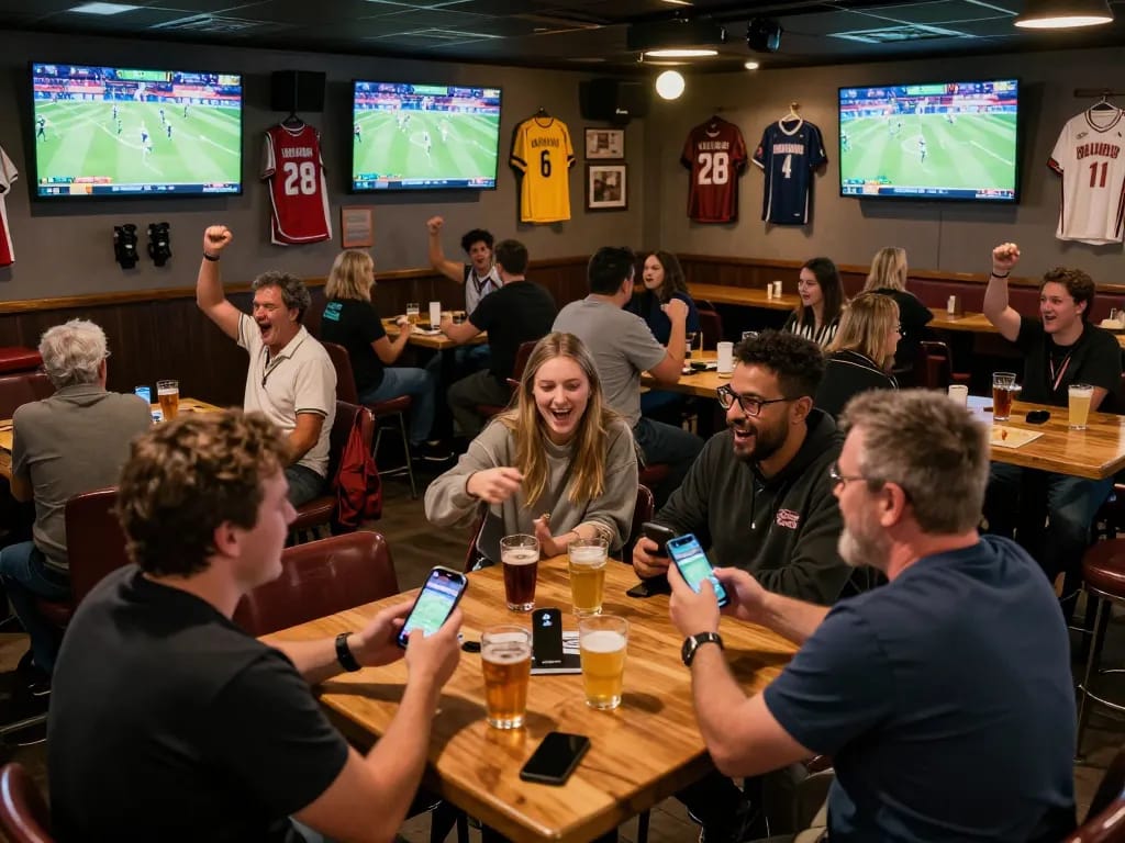 Exciting patrons placing bets on 789bet while enjoying live sports in a vibrant atmosphere