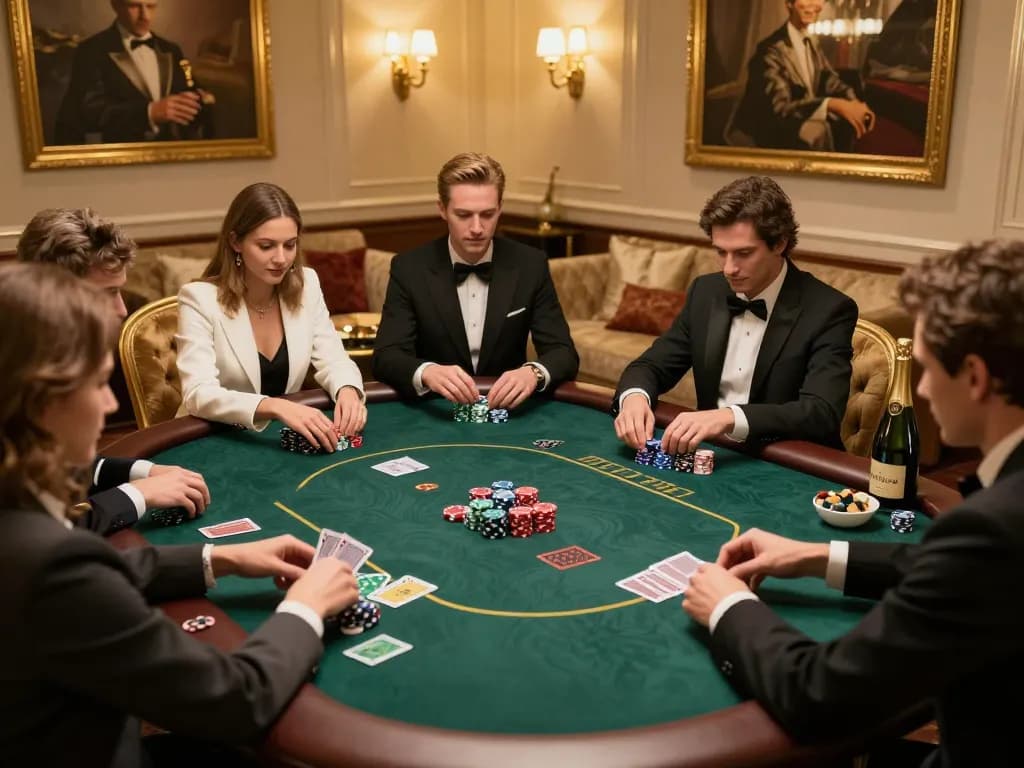 Players enjoying a VIP poker game at uk88s with luxurious decor and high-stakes action.