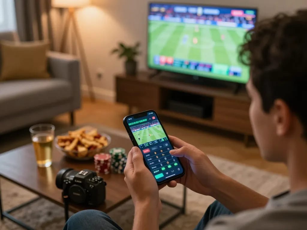 Engaging in sports betting via a smartphone using ทางเข้า m106 in a cozy setting