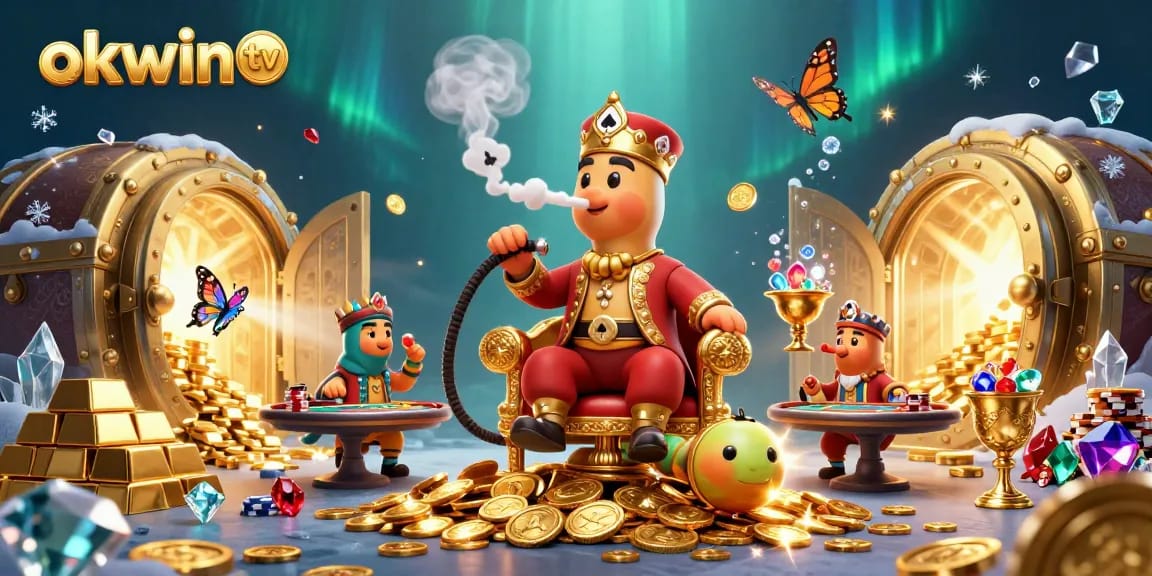 Engage with okwin tv's vibrant casino experience featuring poker elements and golden treasures.