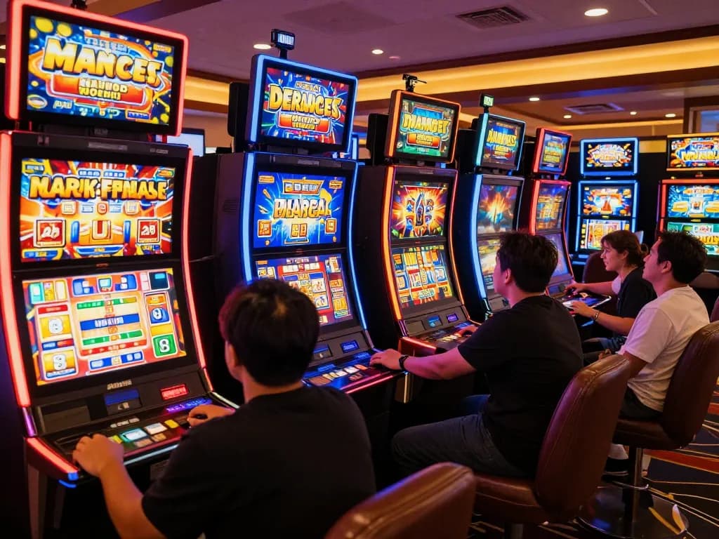 Excited players enjoying the dynamic slot machines at a transcrime online casino