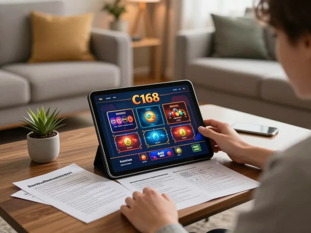 C168 player engaged in online gaming at home, showcasing a calm atmosphere with strategic notes.
