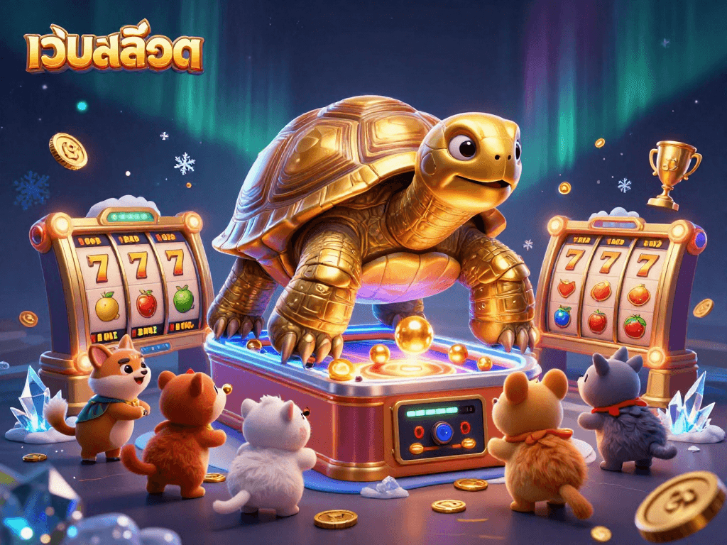 Play thrilling slot games at เว็บสล็อต featuring a colossal golden tortoise and exciting 3D elements.