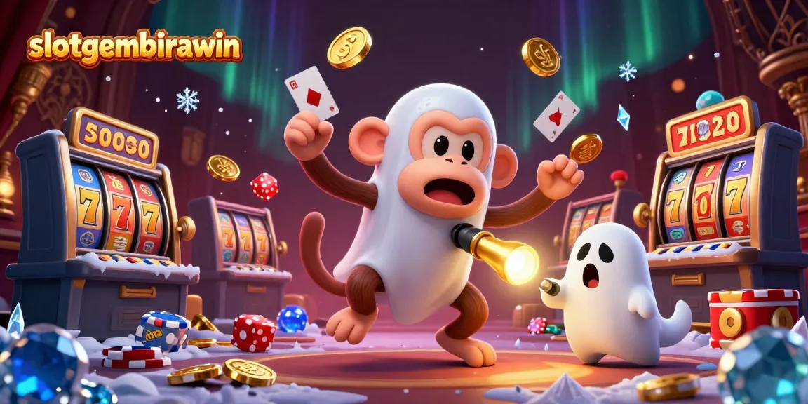Play exciting games at slotgembirawin with a playful ghostly monkey and curious puppy in a haunted casino adventure.