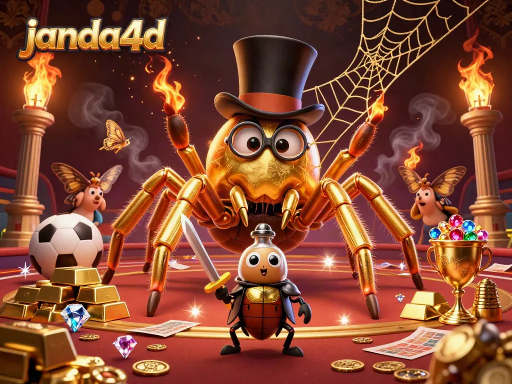 janda4d menampilkan tarantula emas dan ksatria kecil dalam adegan taruhan olahraga yang memukau.