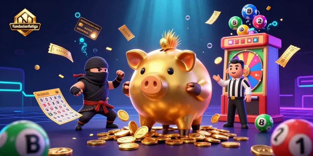 Experience the excitement of fundacionfatiga with golden coins raining from a dynamic casino scene.