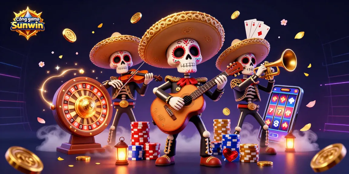 Engage with Cổng game Sunwin in a vibrant 3D casino scene featuring characters and dynamic gambling elements.