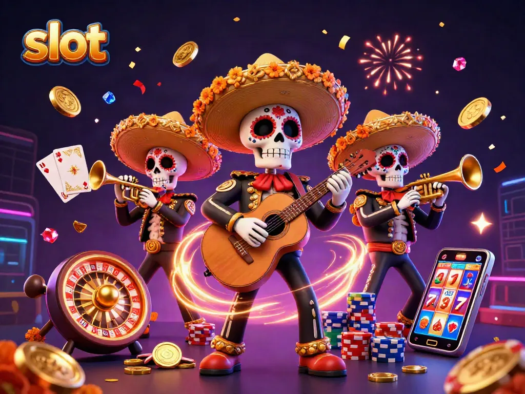 Kembangkan pengalaman bermain slot dengan kasino live dengan ilustrasi slot bertema karakter mariachi yang meriah.
