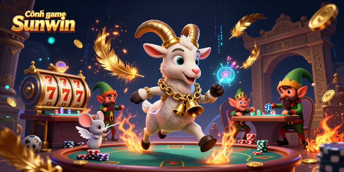 Cổng game Sunwin showcases a lively casino scene with festive characters in action.