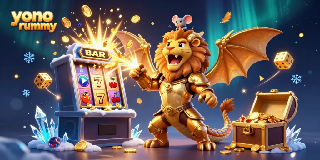 Rasakan keseruan permainan Yono Rummy dengan jackpot menggelegar, berlatar belakang efek bokeh biru.
