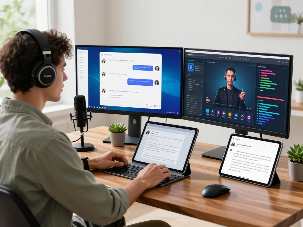 Engaging tech enthusiast exploring juicy ai capabilities at a vibrant home office.