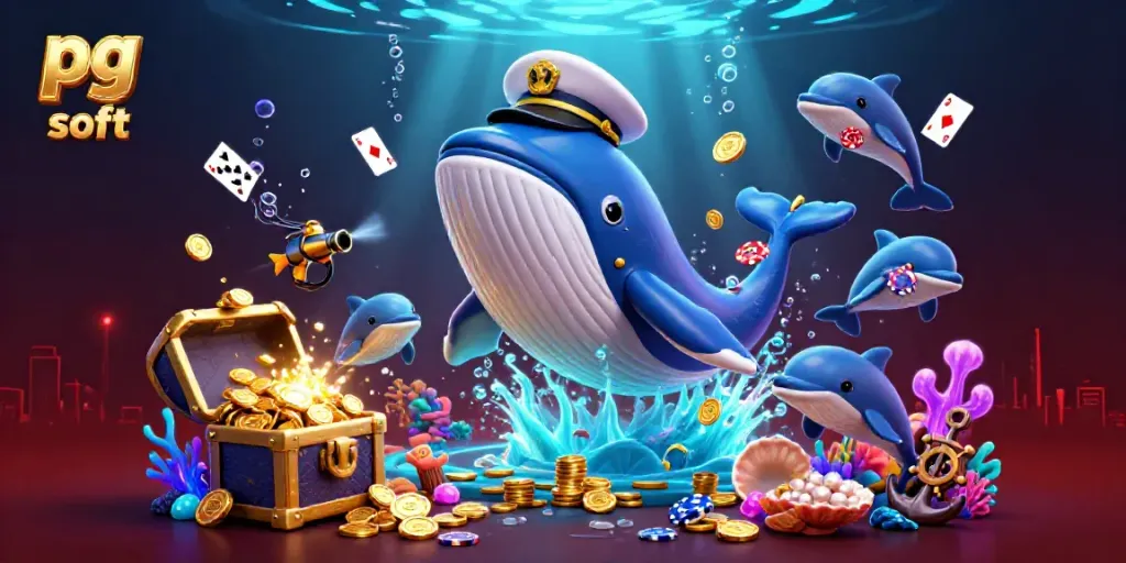 Gambarkan permainan slot dengan pg soft di bawah laut yang ceria dan penuh aksi.