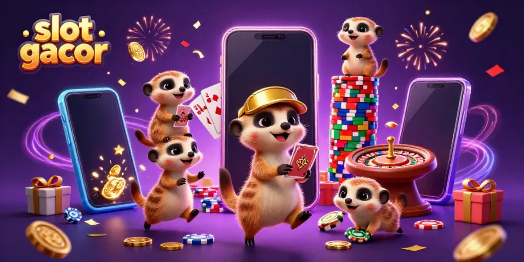 Engage in thrilling action at slot gacor casino with meerkats running an elaborate game operation.