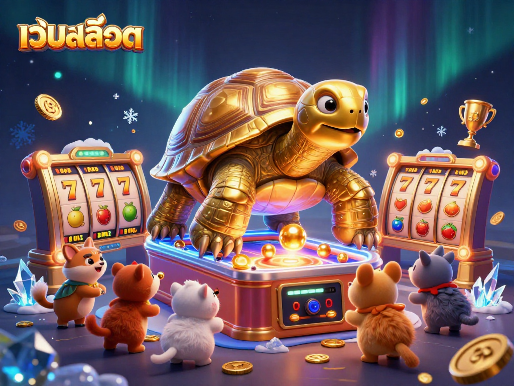 Play thrilling slot games at เว็บสล็อต featuring a colossal golden tortoise and exciting 3D elements.