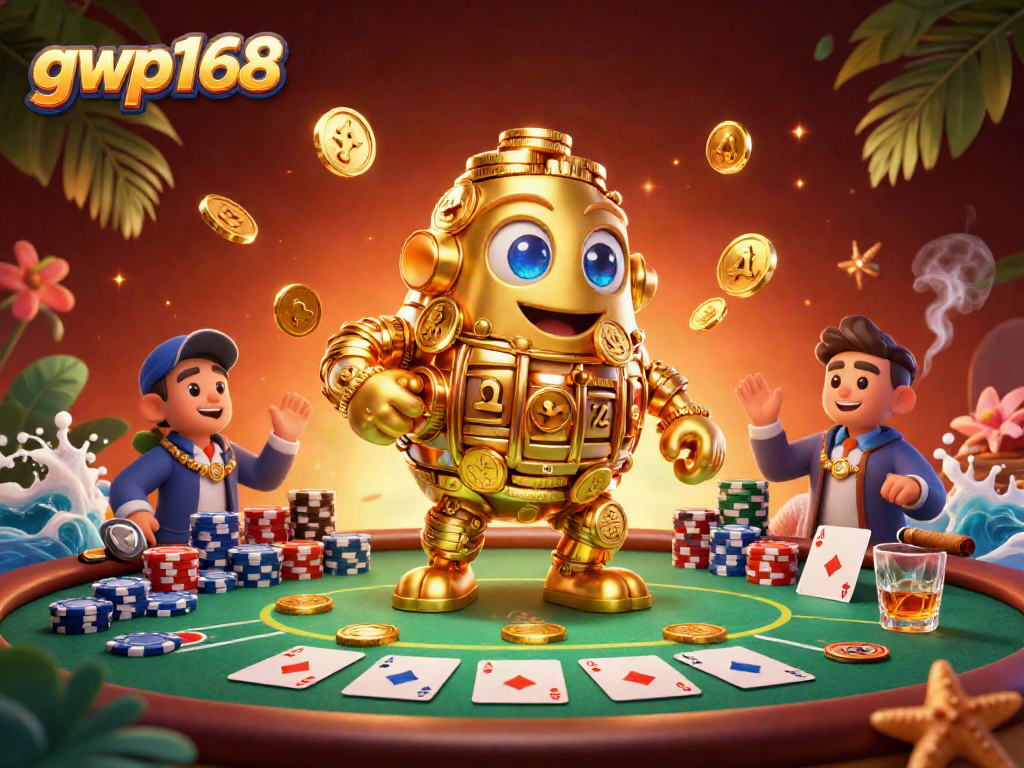 GWP168 hadir dalam ilustrasi 3D menakjubkan yang menampilkan keseruan permainan slot dan poker.